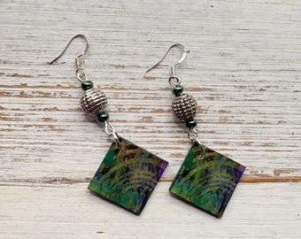 Zielone i srebrne, jedyne w swoim rodzaju, wyjątkowe, lekkie, artystyczne wiszące kolczyki