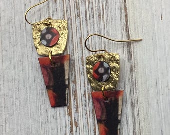 Jedyne w swoim rodzaju czarne, czerwone, kremowe kolczyki, lekkie, artystyczne, wiszące kolczyki