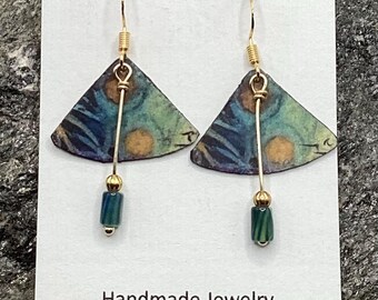 Niebieski, zielony, pomarańczowy Unikalne, lekkie, artystyczne, jedyne w swoim rodzaju, wiszące kolczyki