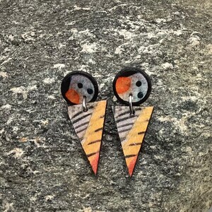 Statement orange, gray, black unique Lightweight Artsy Dangly stud Earrings