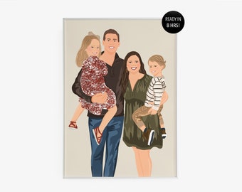 Custom Family Portrait, Cartoon Portrait, Fathers Day Gift, Faceless Portrait Print, Family Illustration, Portrait From Photo, Gift For Him