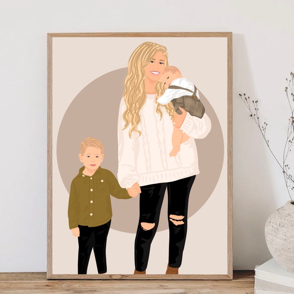 Mothers Day Portrait, Personalized Gift For Mom, Family Portrait, Mothers Day Gift From Kids, Custom Portrait, Mom Gift From Daughter