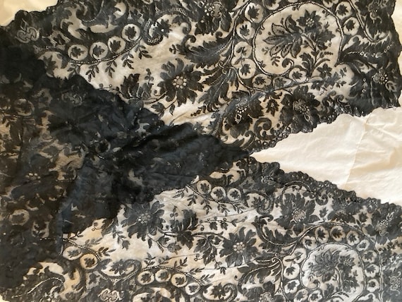 Antique black lace scarf, 22 " x 95" - image 1