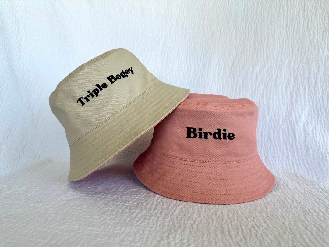 Reversible Golf Bucket Hat 'birdie' 'triple Bogey' Pink & Beige, Unisex