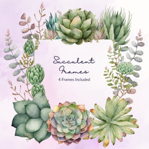 Marcos Suculentos de Acuarela Clipart, Cactus Clipart, Succulent Cliaprt, Acuarela Suculentas, Marcos De Acuarela, Clipart, Uso Comercial