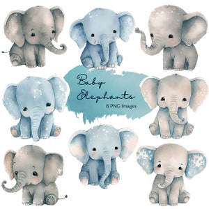 Clipart de elefantes aquarela, clipart bebê elefante, elefantes fofos, clipart aquarela, clipart fofo, clipart de animais, uso comercial