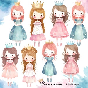 Aquarell Prinzessin Clipart, süße Prinzessin Clipart, Aquarell Clipart, Prinzessinnen Clipart, kleine Prinzessin Clipart, kommerzielle Nutzung