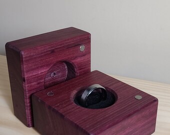 Handmade, exotic woods, natural colors, ring box.