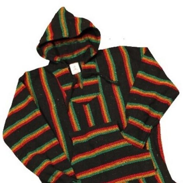 Baja Hoodies - Rasta Hoodie Pull Over Baja Drug Rug - Classic Hippie Hoodie - New Baja Jacket