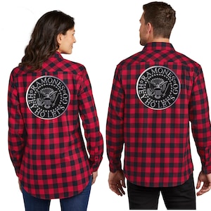 Ramones Flannel Shirt Ramones Flannel Shirts - Hey Ho Lets Go Patch His Hers Flannel Long Sleeve Shirts