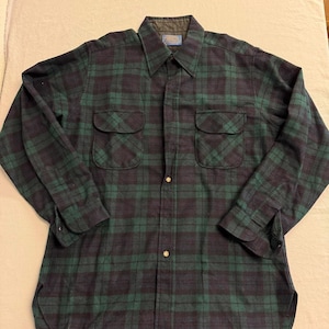Vintage Pendleton Flannel Checkered Green Virgin Wool - L