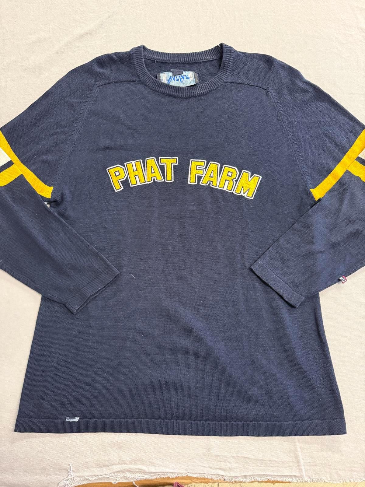 PHAT FARM 長袖シャツ XL ネイビー/グレー 90\u0027s~00\u0027s PHAT FARM&frasl;ファットファーム Gジャン デニムジャケット