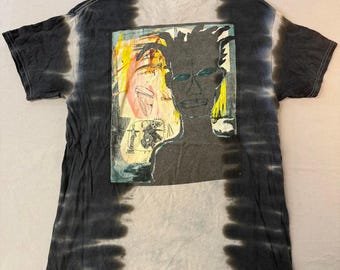 T-shirt con ritratto di Jean Michel Basquiat, tie-dye, scapola, avorio, taglia M