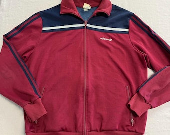 Vintage Adidas Tracket Jacket Zip Up Maroon Navy Trefoil - L