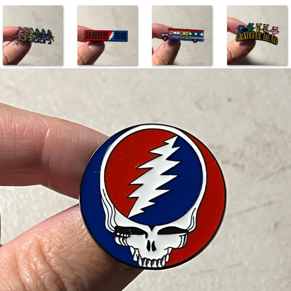 Grateful Dead  Pin - Lapel Grateful Dead Dancing Bears / Skeletons, Steal Face,  Enamel Pin Metal Clasp - 1.75 inches - Music Band Pins