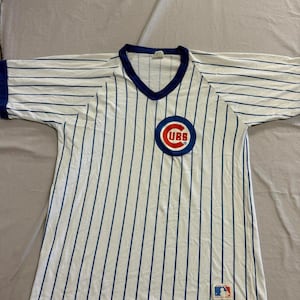 Vintage MLB Chicago Cubs T-shirt Pin Stripe 80s Sand-Knit XL