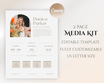 Neutral & Modern 2-Page Media Kit Template | Editable Canva Template | Influencer Press Kit | Blogger Brand Collaboration Sheet