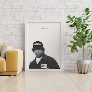 Eazy E | Schwarzweiße Rapper Kunst für Zuhause | Keilrahmen | Minimalismus | Geschenk | Musik Studio Dekor | Musik Poster | Digitaler Download