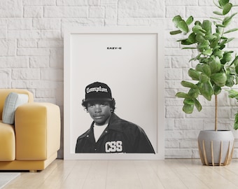 Eazy E | Black and White Rapper Art for Home | Canvas | Minimalism | Gift | Music Studio Decor | Music Poster | Digital Download