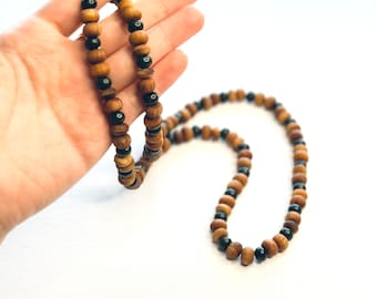 Real wood long necklace, bohemian necklace, long boho necklace, wood choker, real wood strand necklace, tribal necklace, Gift for Her