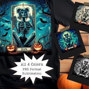 Death Tarot Card PNG - Skeleton Woman Art with 4 Color Variations | Halloween Tarot, Gothic Art, Digital Download