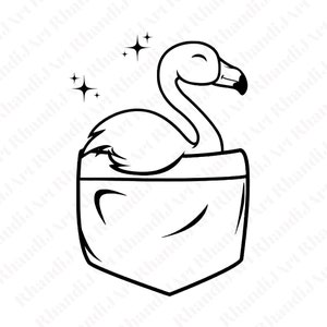 Taschenflamingo-Svg, Flamingo, Mini-Flamingo, im Taschenformat, Taschenfreund, Miniatur, gefiederter Freund, handgezeichnet, Schnittdatei, Cricut-Svg
