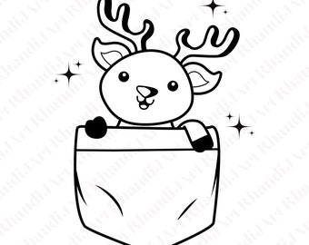 Pocket Deer , Deer , Reindeer , Pocket Friend , Santa's Reindeer , Best Friend , Pocket Pet , Pocket Sized , Hand Drawn Svg , Cut File Svg