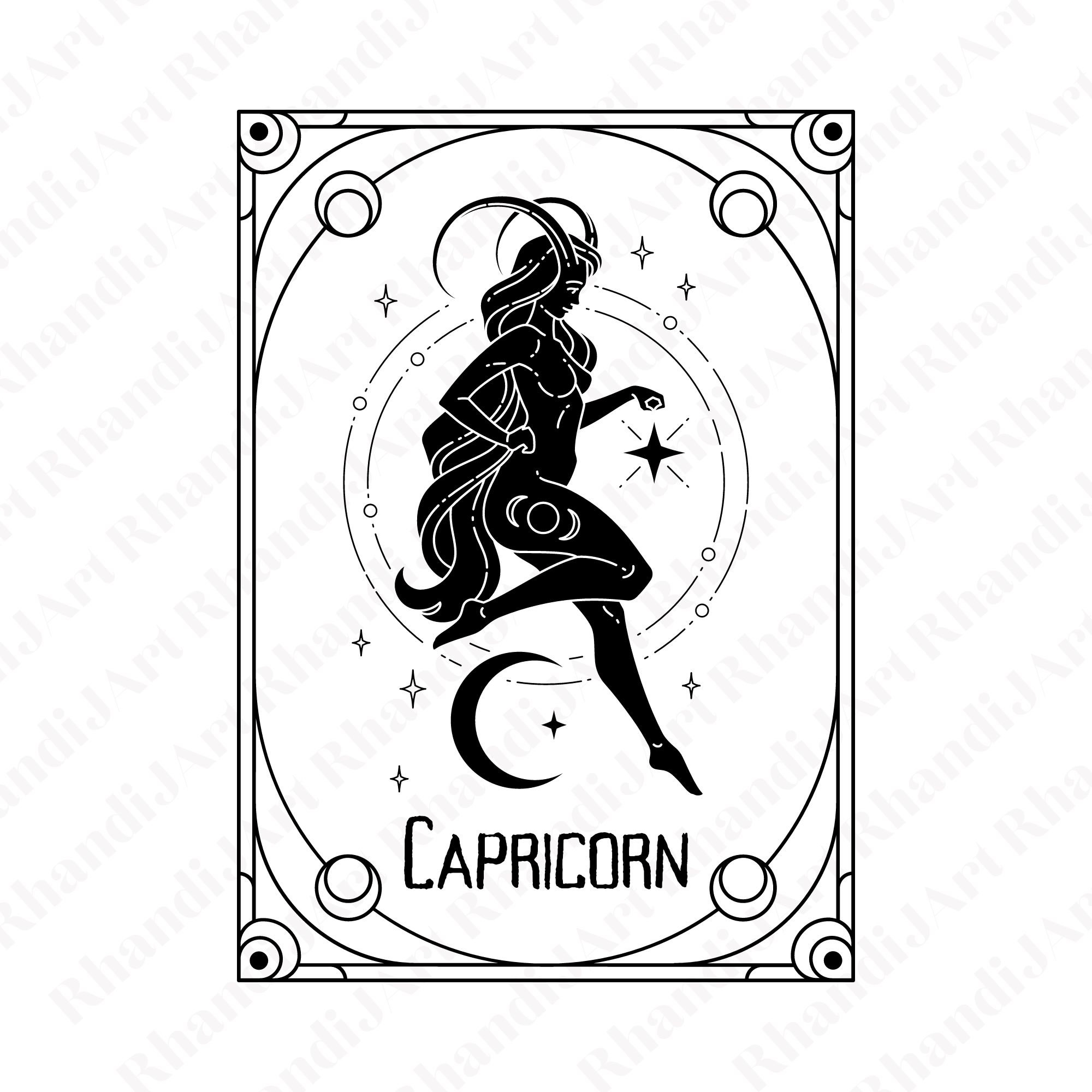 Capricorn Tarot Card Svg, Witchy Mystical Zodiac Art (digital