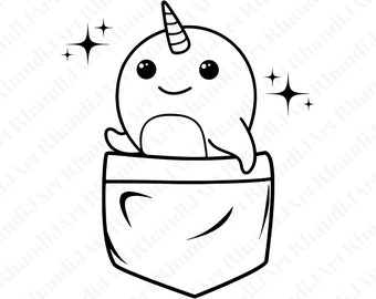 Pocket Narwhal, Narwhal, Pocket Sized, Pocket Pal, Pocket Friend, Best Friend, Best Buddy, Sea Animal, Hand Drawn Svg, Cut File Svg, Cricut