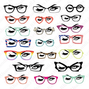Lashes With Glasses 20 Pack Bundle, Messy Bun, Mom Life, Mom Life Skull, Mom Skull, Glasses, Lashes, Classy Afro Woman, Cricut