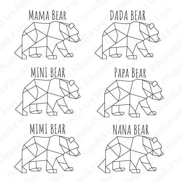 Geometrische Bär 6er Pack Bundle, Bärenfamilie SVG, Mama Bär, Dada Bärensvg, Bärenfamilie, Bärensvg, Cricut, Silhouette Clipart