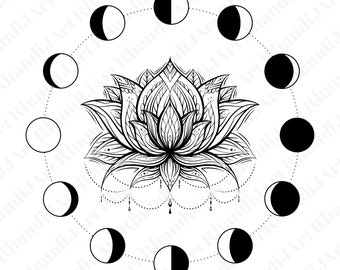 Moon Phases Lotus Flower SVG, Pearls Design (Digital Download)