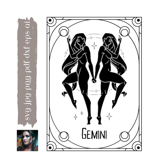 双子座タロットカード SVG、魔女の星座（デジタルダウンロード