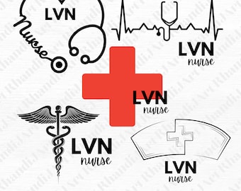 LVN Nurse Logo&#39;s Svg 5 Pack Bundle, Nurse, Role Model, Life Savers, Favorite People, Hard Working, Long Hours, Cricut Svg, All 7 Formats