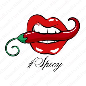 Papryczka chili między czerwonymi ustami z #Spicy Svg, Pikantny, Papryczka chili Svg, Gorący Svg, Piekące usta Svg, Piękny Svg, Cricut Svg, 7 formatów
