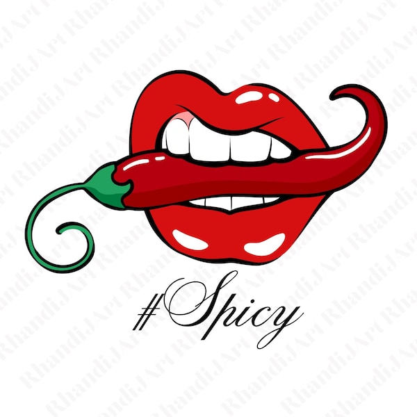 Chili Pepper In Between Red Lips With #Spicy Svg, Spicy, Chili Pepper Svg, Hot Svg, Mouth Burning Svg, Gorgeous Svg, Cricut Svg, 7 Formats