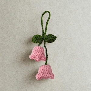 Handmade Bag Charm - Crochet Lily of the Valley - Pink & White