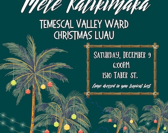 Convite ou pôster para festa de Natal no Havaí, Luau de Natal, festa na ilha - editável - Canva Pro necessário
