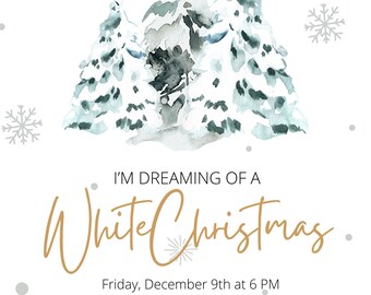 Estou sonhando com um Natal branco, modelo de convite para festa de Natal, editável - Needs Canva Pro