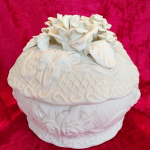 White Bisque Albert Price Flower Trinket Box