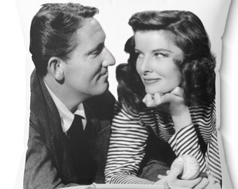 Katharine Hepburn & Spencer Tracy Pillow – Classic Hollywood Decor, Silver Screen Star Gift, Vintage Movie Collectible