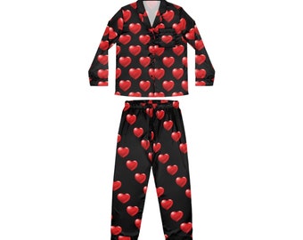 Women's Satin Pajama Set – Silky Sleepwear with Black Trim