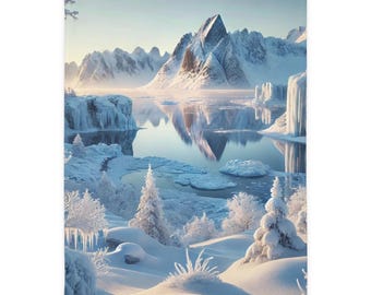 Manta de terciopelo Winter Wonderland / Manta de felpa acogedora con diseño de lago de montaña