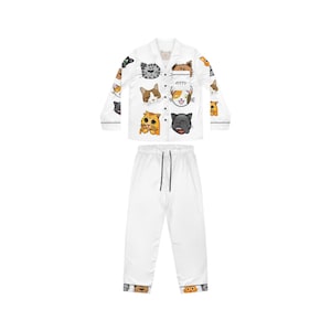 Damen Satin Pyjama Set für Katzenliebhaber - Luxuriöse Seidige Nachtwäsche, Elegante Nachtwäsche, Geschenk für Sie