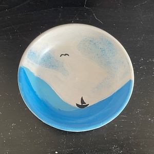 SailBoat Ocean Relaxing Blue Sailing Clay Plate