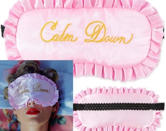 Calm Down Taylor Sleep Mask: Pink Satin With Gold Embroidery  display picture 1