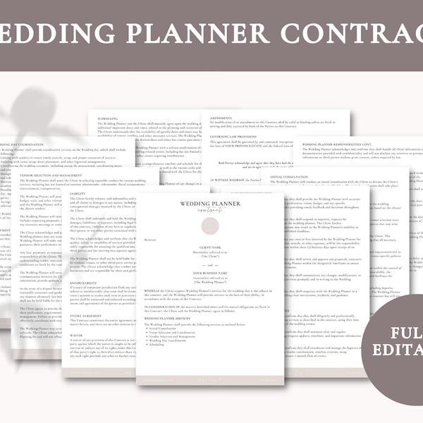 Wedding Planner Contract Template | Contract for Wedding Planner | Editable Wedding Planner Contract | Wedding Planning Contract | Template