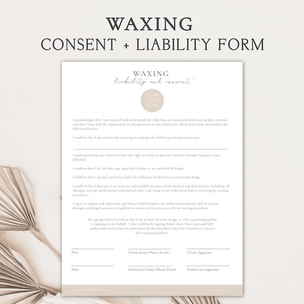 Waxing Client Liability and Consent Form | Professional Waxing Treatment Form | Waxing Consultation Form | Waxing Intake Form | Salon Forms