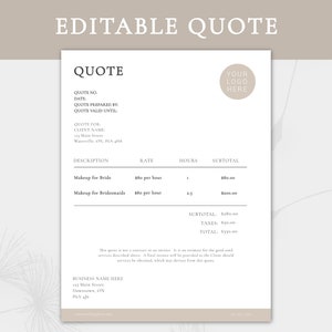 Editable Price Quotation Form | Small Business Price Quote | Modern Business Price Quote | Business Quote | Contractor Quote Form | Quote