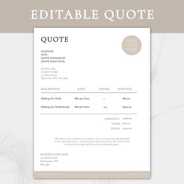 Editable Price Quotation Form | Small Business Price Quote | Modern Business Price Quote | Business Quote | Contractor Quote Form | Quote